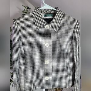 Lauren Ralph Lauren Linen Houndstooth Plaid Blazer Size 8